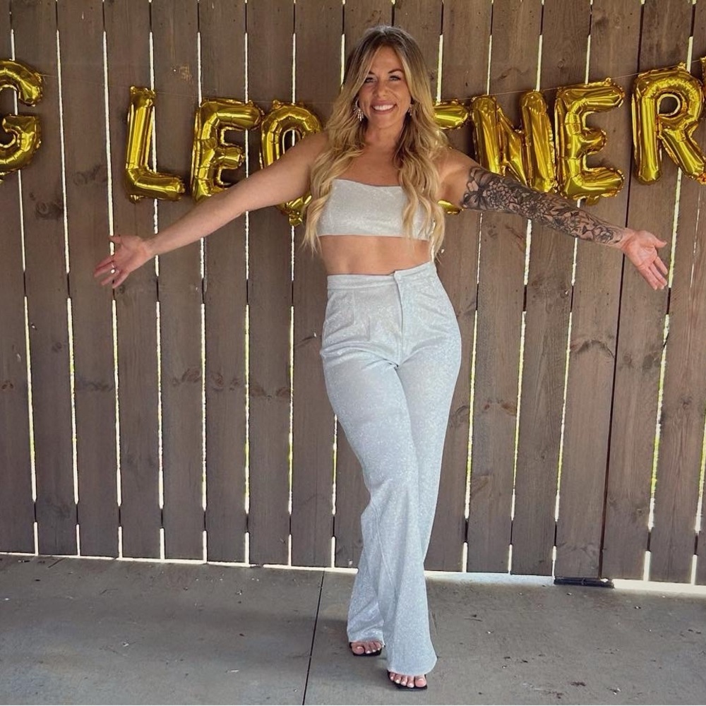 Two Piece Silver Glitter Pants Set